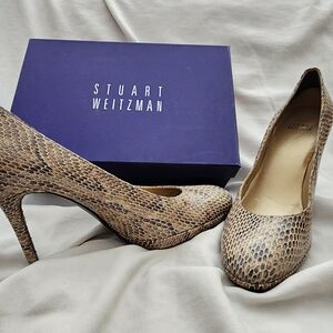 Stuart Weitzman Multi Color Snakeskin Print Platform Pump Heels 11M Orig $395